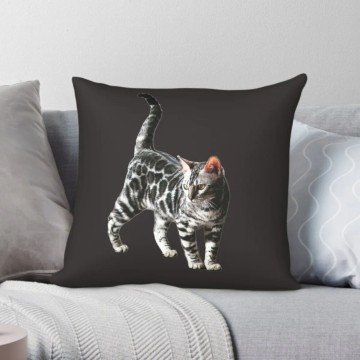 Bengal Cat Silver Spotted Beauty Square Pillowcase Polyester Linen Velvet Creative Zip Decor Home Cushion Cover