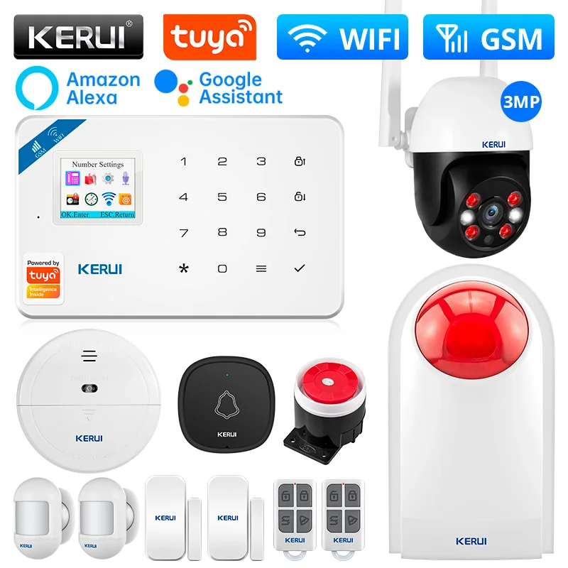 

KERUI W181 Alarm Kit WIFI GSM Alarm System for Home Wireless Alarm Support Alexa Tuya Smart APP Control with Motion Sensor Siren