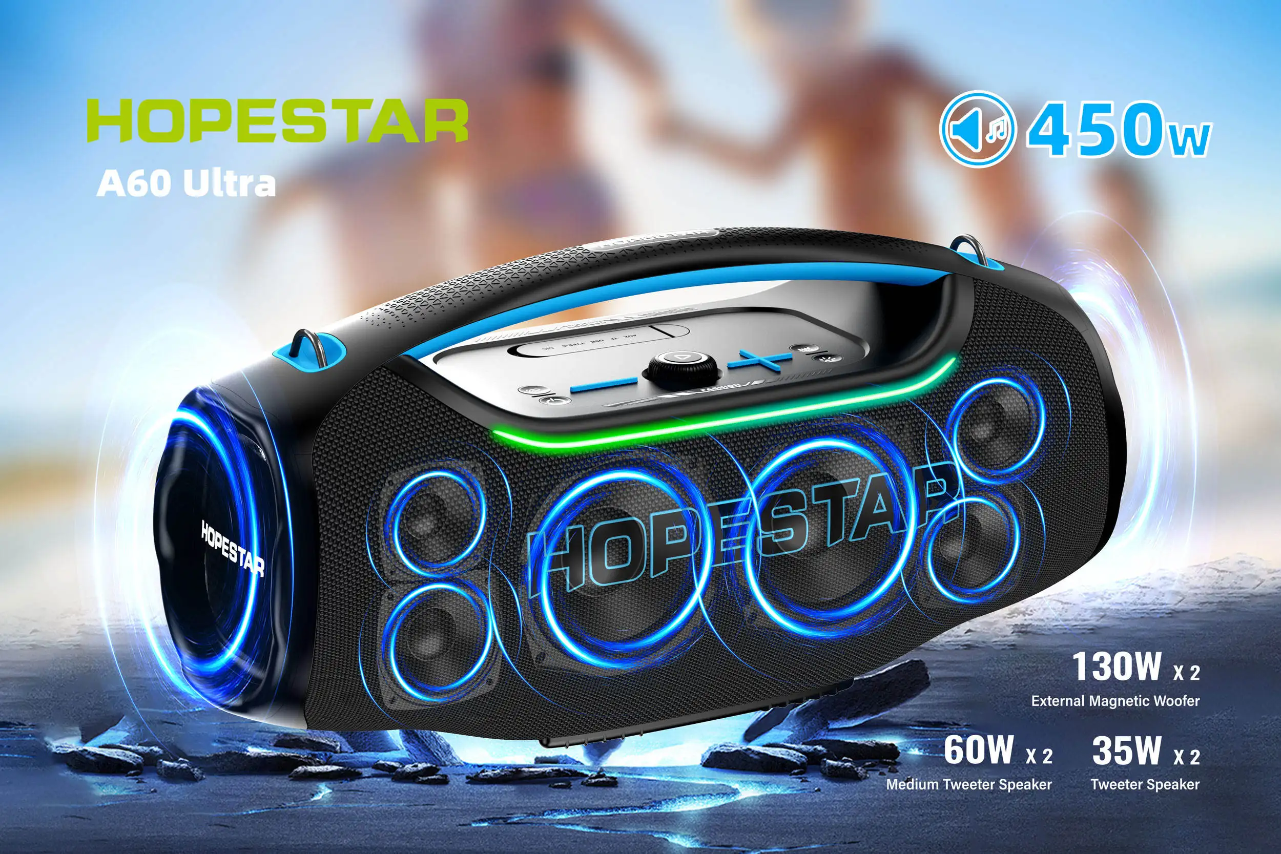 Original HOPESTAR A60ultra Big Power 450W Wireless Speakers Portable Subwoofer Waterproof With Mic for Home Party