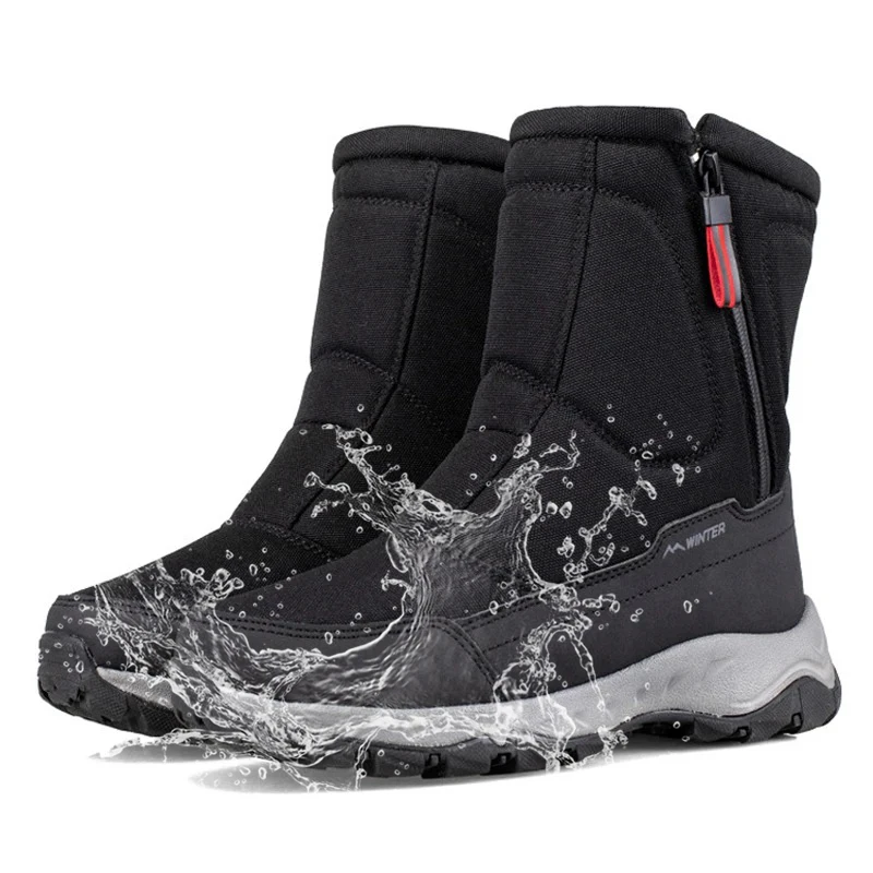 

Super Warm Men Boots Shoes Fleece Warm Snow Boots Mid-calf Men's Shoes Thick Plush Waterproof Boots For Male Cotton Shoes