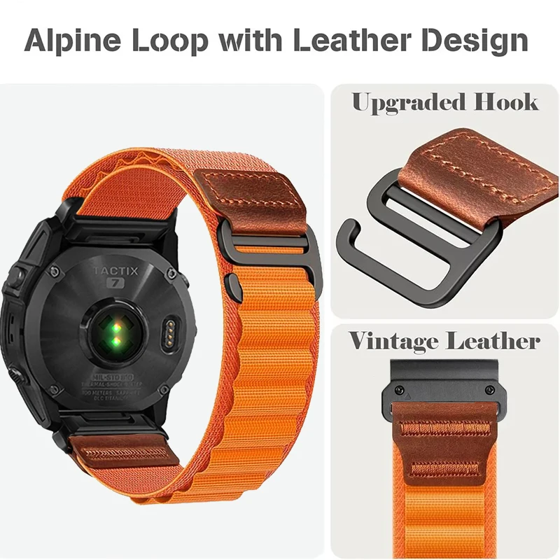 22 26 MM Leather Design Alpine Loop Strap For Garmin Fenix 8 7 7X 6 6X Pro Enduro 1 2 3 Tactix AMOLED 47 51 Quatix 7 Watch Band