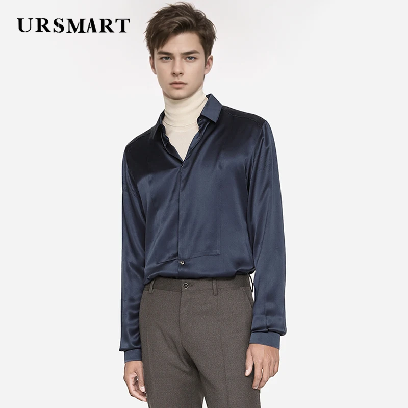 High quality natural mulberry silk men\'s shirt classic fashion elegant style silk long sleeved shirt for men