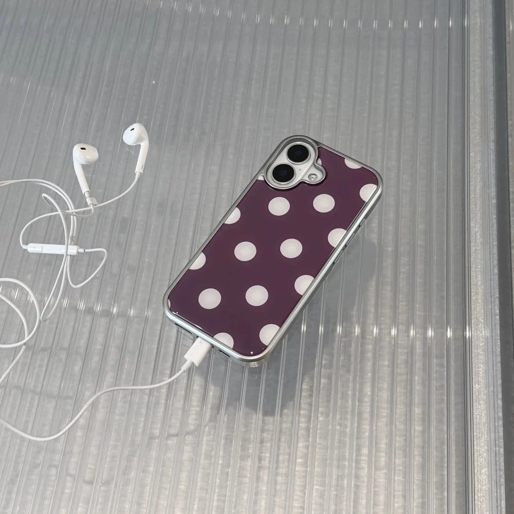 Korean Ins White Polka Dots Purple Phone Case For iPhone 18 DUO 17 16 15 14 13 12 11 PRO MAX 17air PLUS Surface Glossy Cover