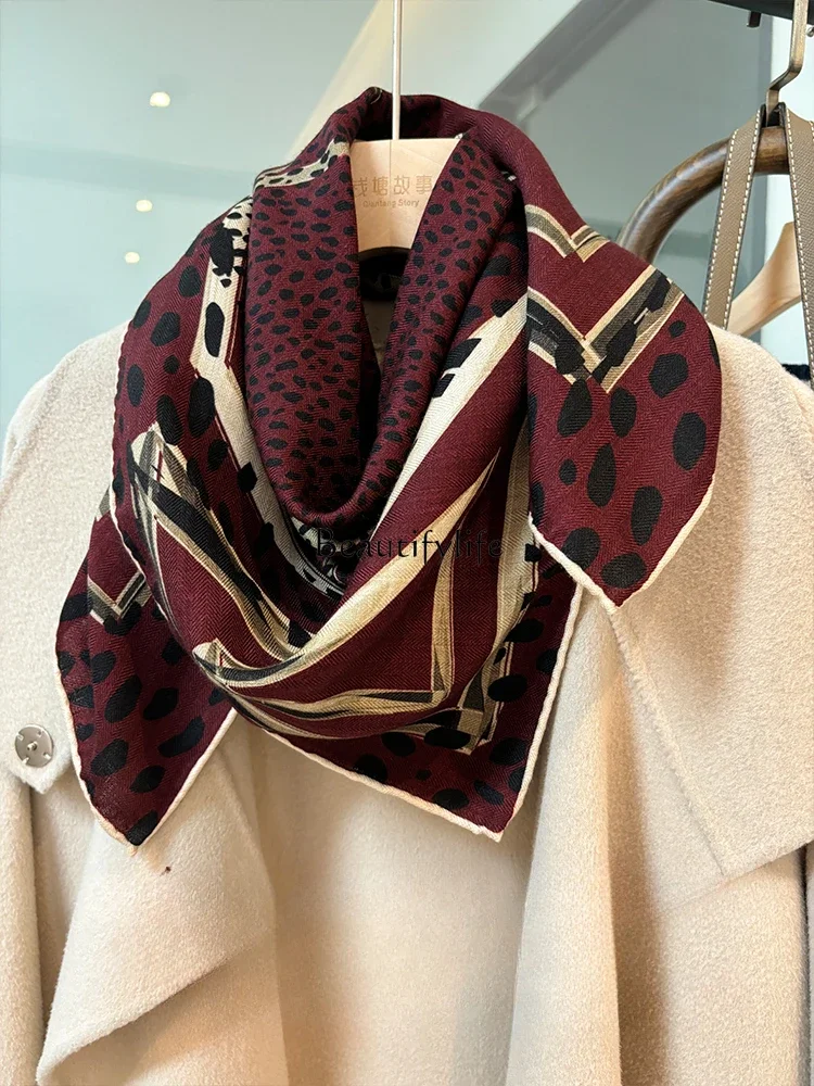 High-grade silk wool scarf women's autumn and winter versatile silk wool large square scarf shawl