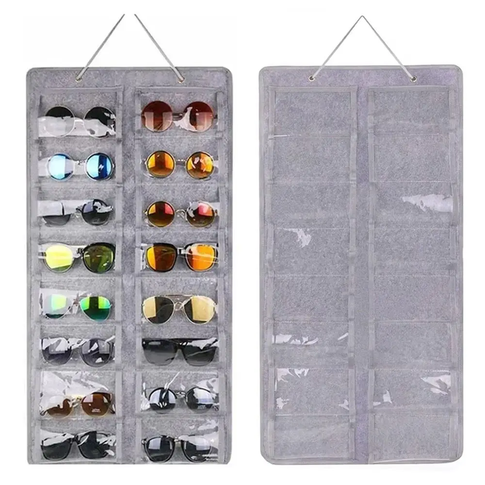 16 Slots Sunglasses Storage Hanging Bag Dust Proof Visible Felt Eyeglasses Stand Wall Mounted Foldable Sunglasses Storage Holder