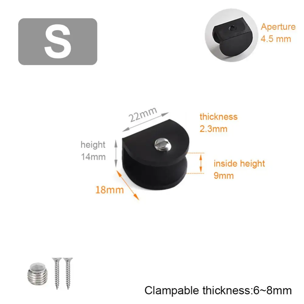 1 Piece Aluminum Alloy Semi-circular Glass Clip Fixed Support Bracket for Thick Glass many occasions, wall storage, glass shelf