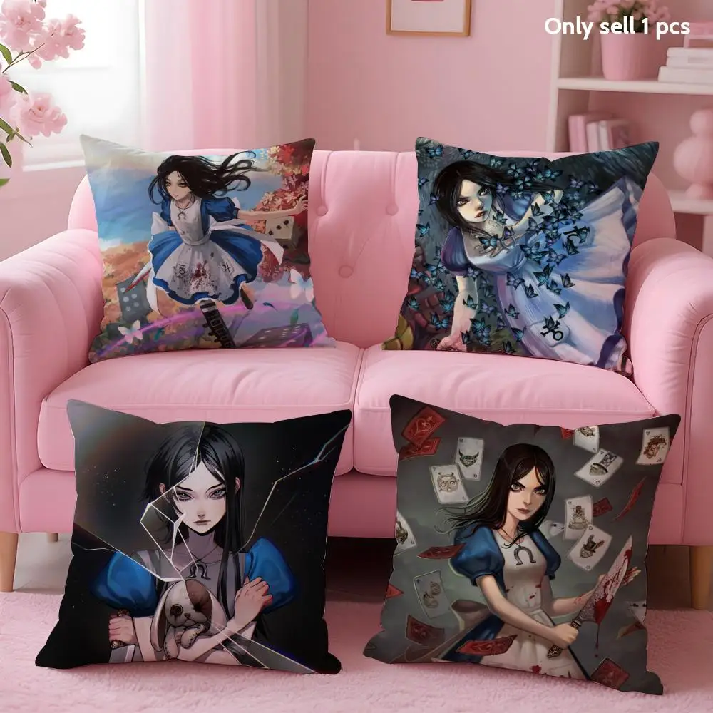 A-Alice M-Madness Returns Cushion Cover Soft Short Plush Double-Sided Printing Home Decor Machine Washable Pillow Case Gift
