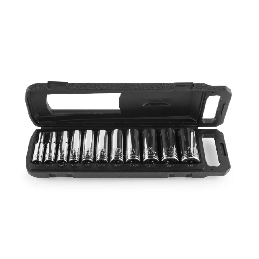 

11-Piece 3/8-inch Deep Socket Set for Automotive Repair and Mechanical Maintenance Standard SAE Sockets with High-Torque Resist