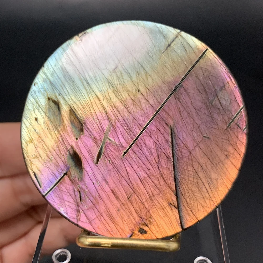 Uglyless 57MM Round Nature Sunset Vibes Purple Light Labradorite Pendant Boutique Home Ornament Flamingo Color Labrador Specimen