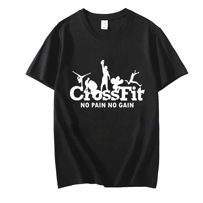 Crossfit T Shirt for Men No Pain No Gain Funny Design Black Tshirt Workout Inspirational Men\'s T-shirts Short Sleeve Summer Tees