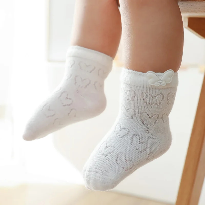 Calcetines de algodón para bebé recién nacido, medias de malla suaves y transpirables para niños de 0 a 3 años, 4 pares/set