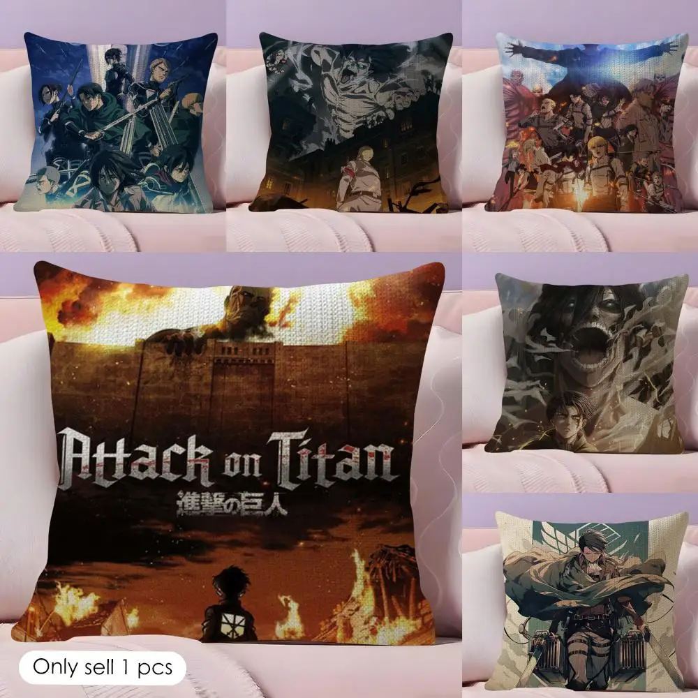 Funda de cojín A-Attack On Titan, tela de lino fresca para verano, funda de almohada con estampado de doble cara, decoración del hogar para sofá, regalo