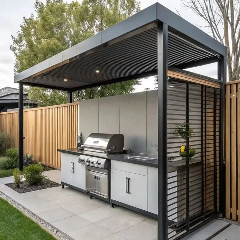 FL Customized Large Outdoor Kitchen Island Stainless Steel BBQ Grill Station with Sink Storage Drawers for Backyard Patio