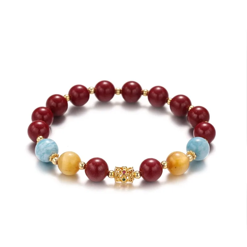 Natural Vermilion Cinnabar Amazonite Tigers Eye Beaded Bracelet 8.4mm Chinese Style Lucky Charm Handmade Jewelry Gifts