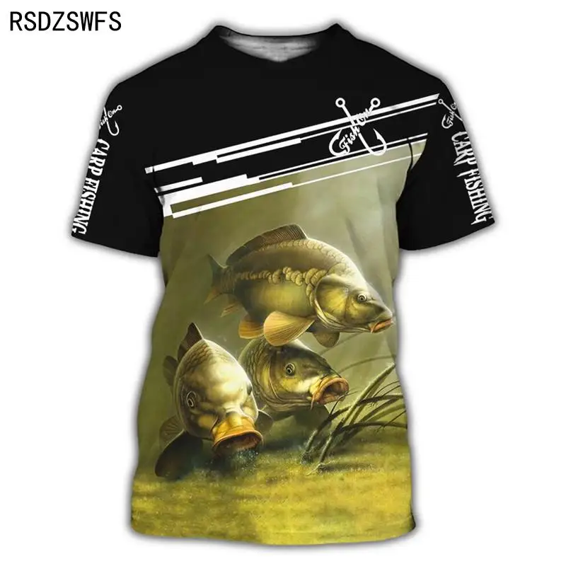 Summer 3D Printed Carp Fish Pattern Men Women Casual T-Shirt Fashion Trend Outdoor Fishing Hip Hop Short Sleeve Breathable Tops