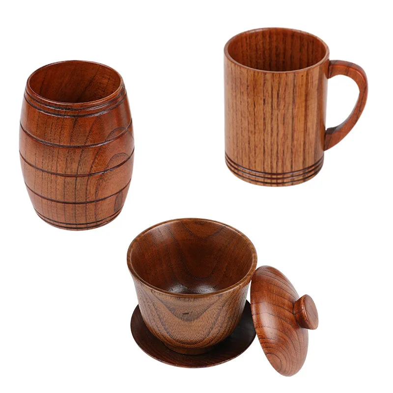 HeMu Handy Wooden Coffee Cup with Handle, Creative Water Cup, Sour Jujube, Restaurant and Home Gift