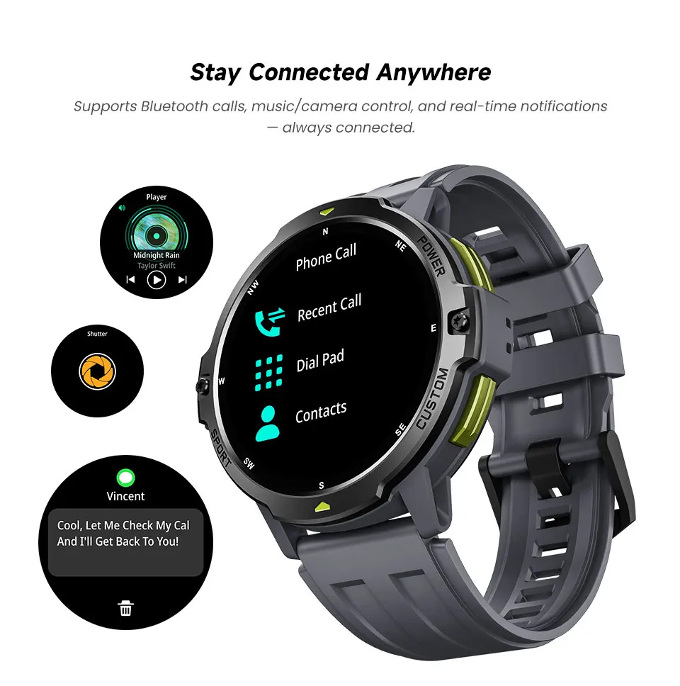 2026 NEW GPS Smart Watch 1.46'' AMOLED Display Built-in Compass Barometric Altimeter 5ATM 580mAh Battery Sports Smartwatch Men