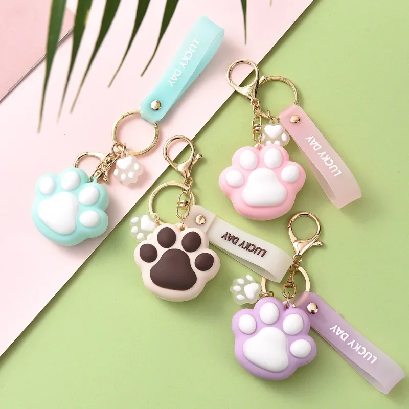 Silicone Cat Paw Keychains Fashion Kawaii Car Key Rings Handbag Decor Backpack Pendant Korean Stationery Home Office Supplies