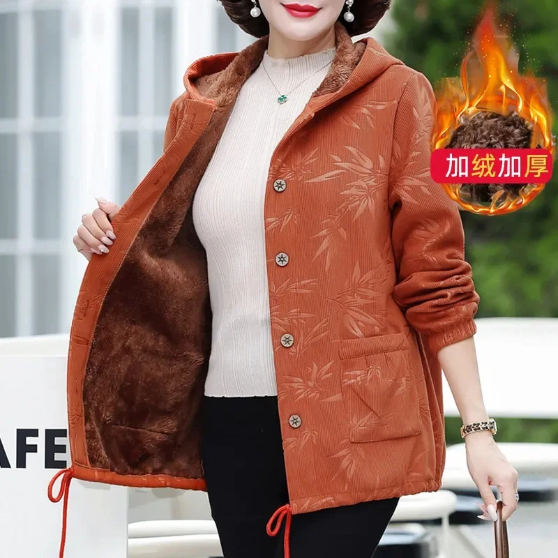 Middle-Aged Elderly Mothers Spring And Autumn Coat Short Autumn Winter Add Velvet Padded Jacket Elderly Cotton-Padded Clothes