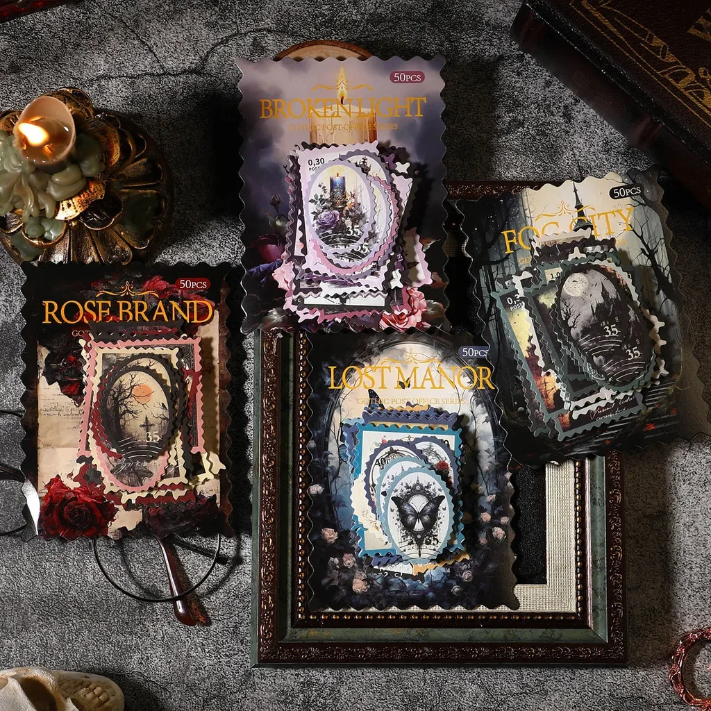 

50pcs/pack Vintage Stamp Stickers DIY Scrapbooking Decor Junk Journal Art Collage Stationery Planner Flowers Stickers