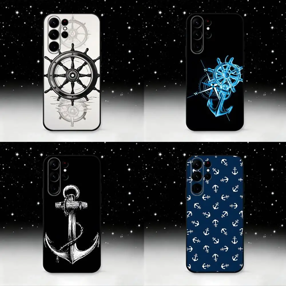 

Anchor Boat Ship Wheel Phone Case For Samsung S25,S24 Ultra,S20,S30 plus,S22 plus,S23,S30 Ultra 5G Silicone Black Shell