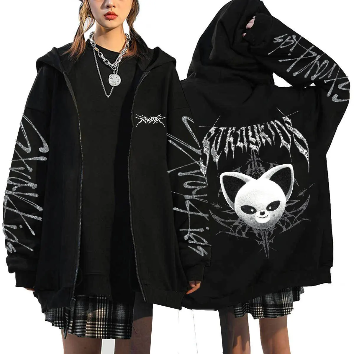 KPOP DominATE Tour Merch FELIX HAN BANGCHAN CHANGBIN HYUNJIN SEUNGMIN LEE KNOW Cartoon Print Zip Up Damen/Herren Hoodie Sweatshirt 4
