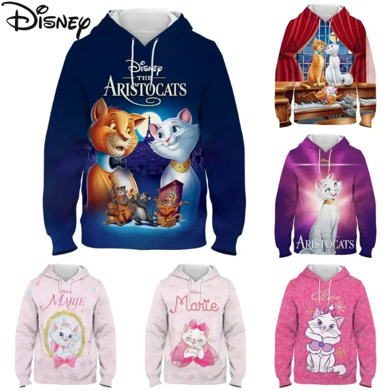 Disney Marie Cat Children Hoodies Anime The Aristocats Kawaii 3D Print Pullover Casual Tops Hoodie Cute Cartoon Kids Sweatshirts