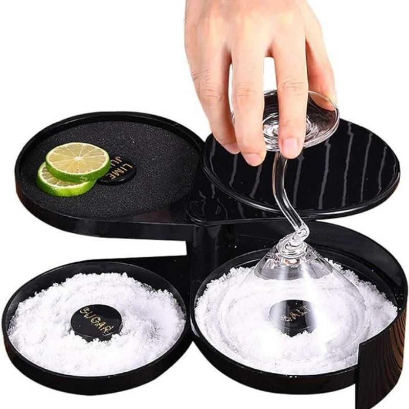 3 Tier ABS Rotating Lime Juice Glass Bar Wine  Accessory Cocktail Mixing Salt Sugar Box Bar Bartender Tool Case