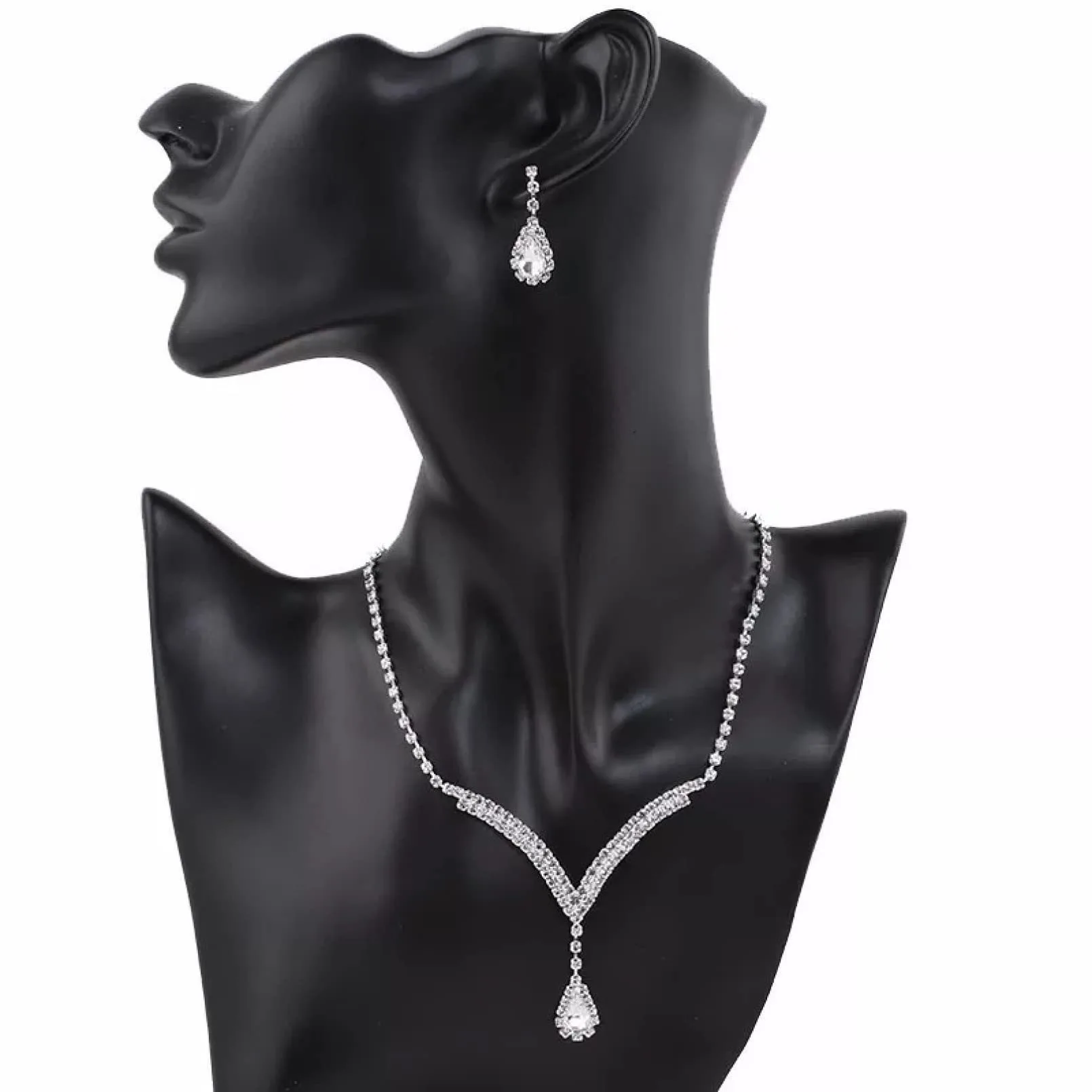 DAIHE Explosive Simple Exquisite Female Commuter Jewelry Set V-neck Drop Pendant Necklace Crystal Earrings