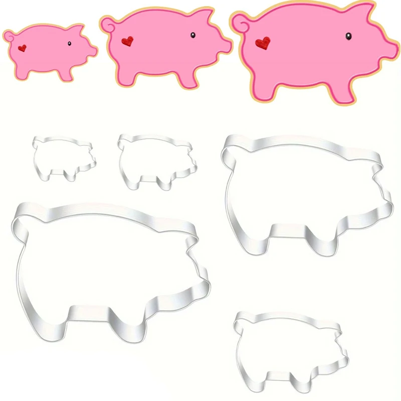 LMETJMA cortador de galletas de cerdo de acero inoxidable, cortadores de galletas en forma de cerdo de dibujos animados, cortadores de galletas DIY, moldes para Fondant JT381