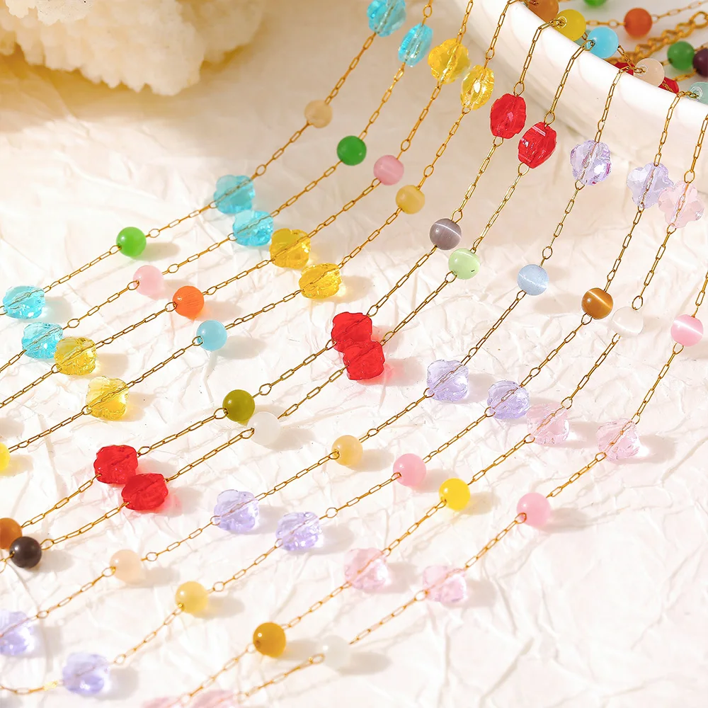 Nivora – colliers et Bracelets en pierre naturelle pour femmes, chaîne multicolore en acier inoxydable, ras du cou, ensembles de bijoux faits à la main