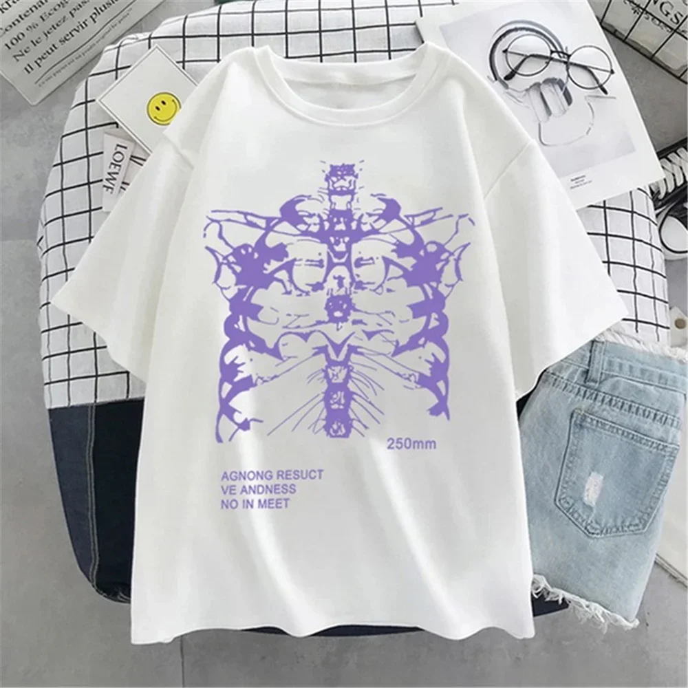 

Funny Harajuku Oversized T-shirt Female Dark Skull Bones Heart and Lung Print Short Sleeve Streetwear Summer Top Woman Clothes