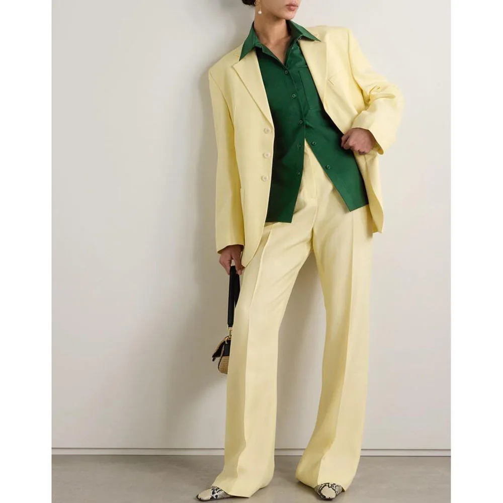 

Yellow Women Suits Notch Collar 2 Pieces Jacket Pants Single Breasted High Quality Banquet Celebrity Female Clothing Customize