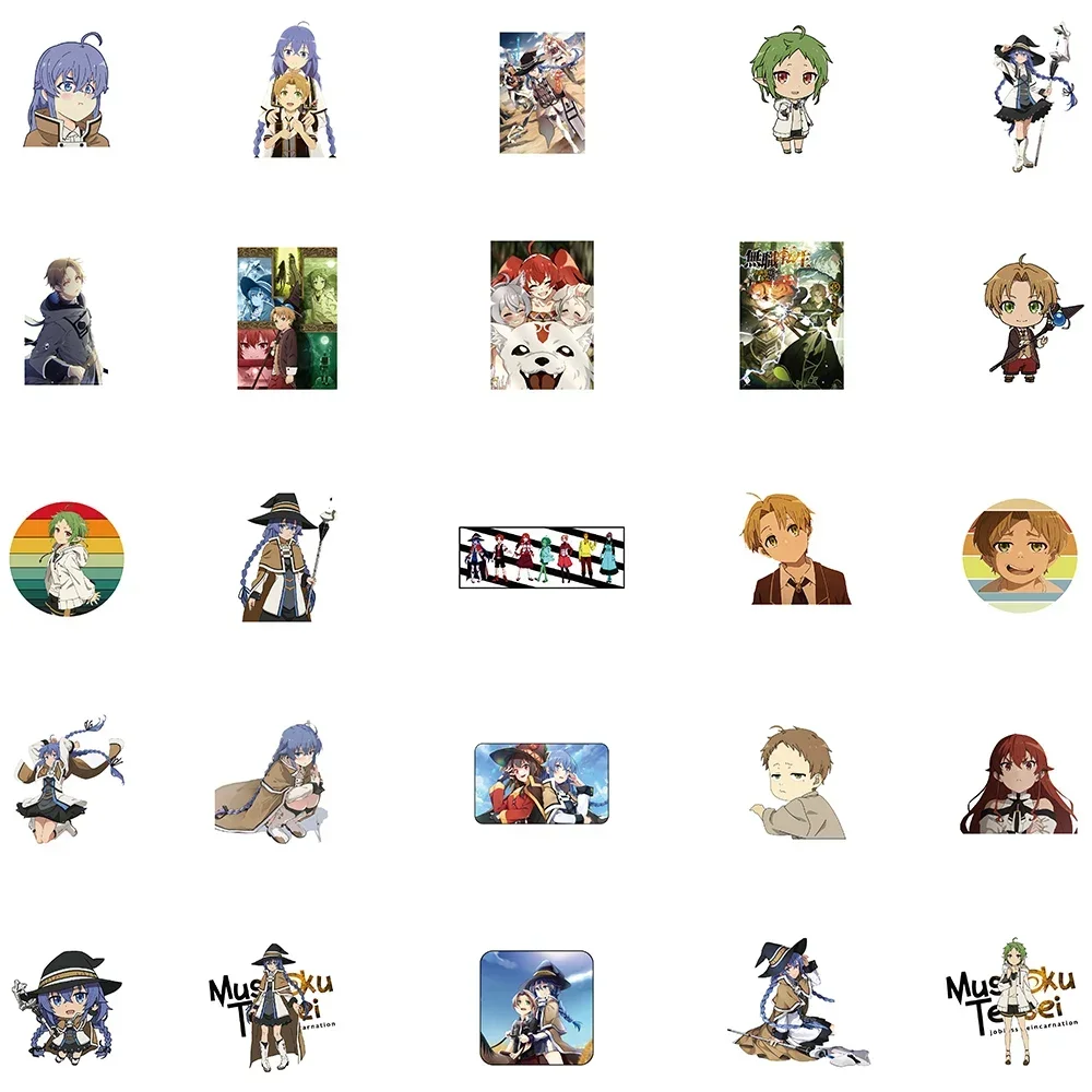 50pcs Kawaii Anime Cartoon Stickers Cute Mushoku Tensei Graffiti Decals for Phone Luggage Laptop Skateboard Motorcycle Kids Toy