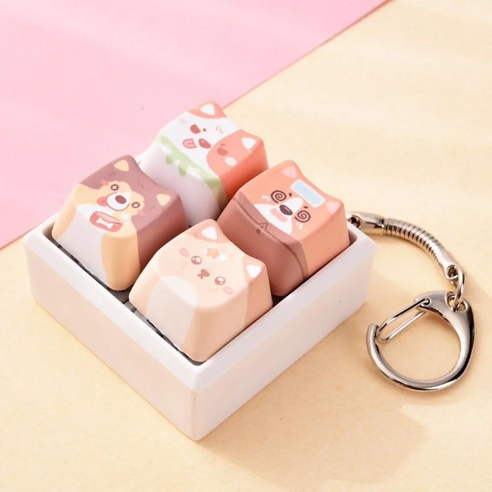 4-Tasten-Welpen-Tastenkappen-Schlüsselanhänger, Kawaii-Entspannungstasten-Fidget-Schlüsselanhänger, kreatives, tragbares mechanisches Tastatur-Set, Geschenk für Freunde – Detail 9