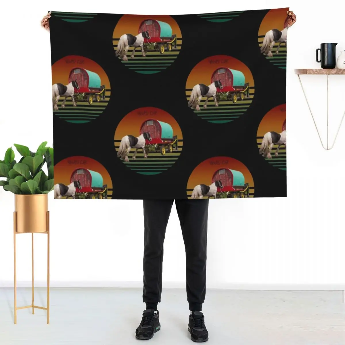 Road life sunset ,Gypsy family with horse drawn wagon Throw Blanket Stuffeds Hairy Furrys sofa bed For Sofa Thin Blankets