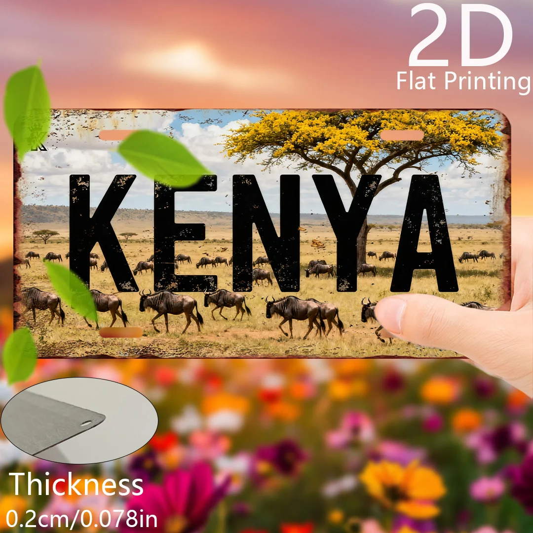 2D Flat, 2D Flat Printing, 1pc, Retro Aluminum Decorative Sign, Decorative Plaque & Statues (15.24cm x 30.48cm), Kenya Theme, Re
