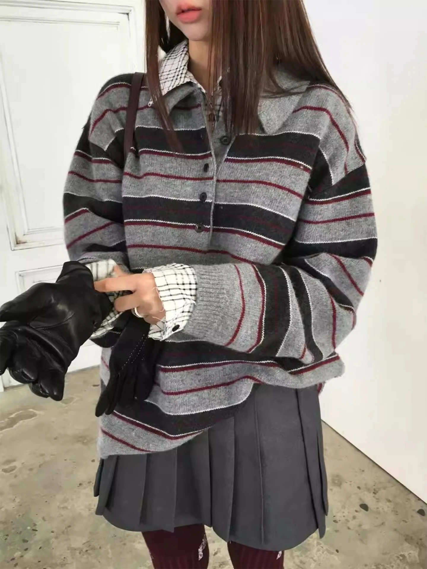 

Мягкий полосатый трикотаж Ne, женский свободный крой, осенний новый универсальный свитер Sle для поездок на работу, другой материал, другой све