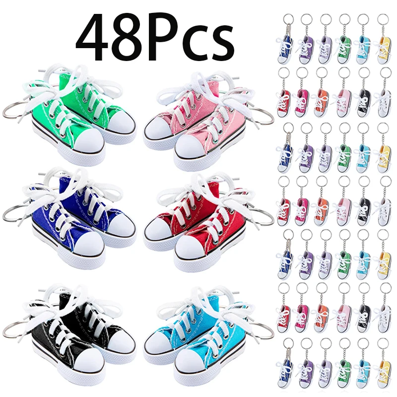 48Pcs Mini Canvas Sneaker Keychain Tennis Shoes Keychain Sport Sneaker Keyrings for Bag