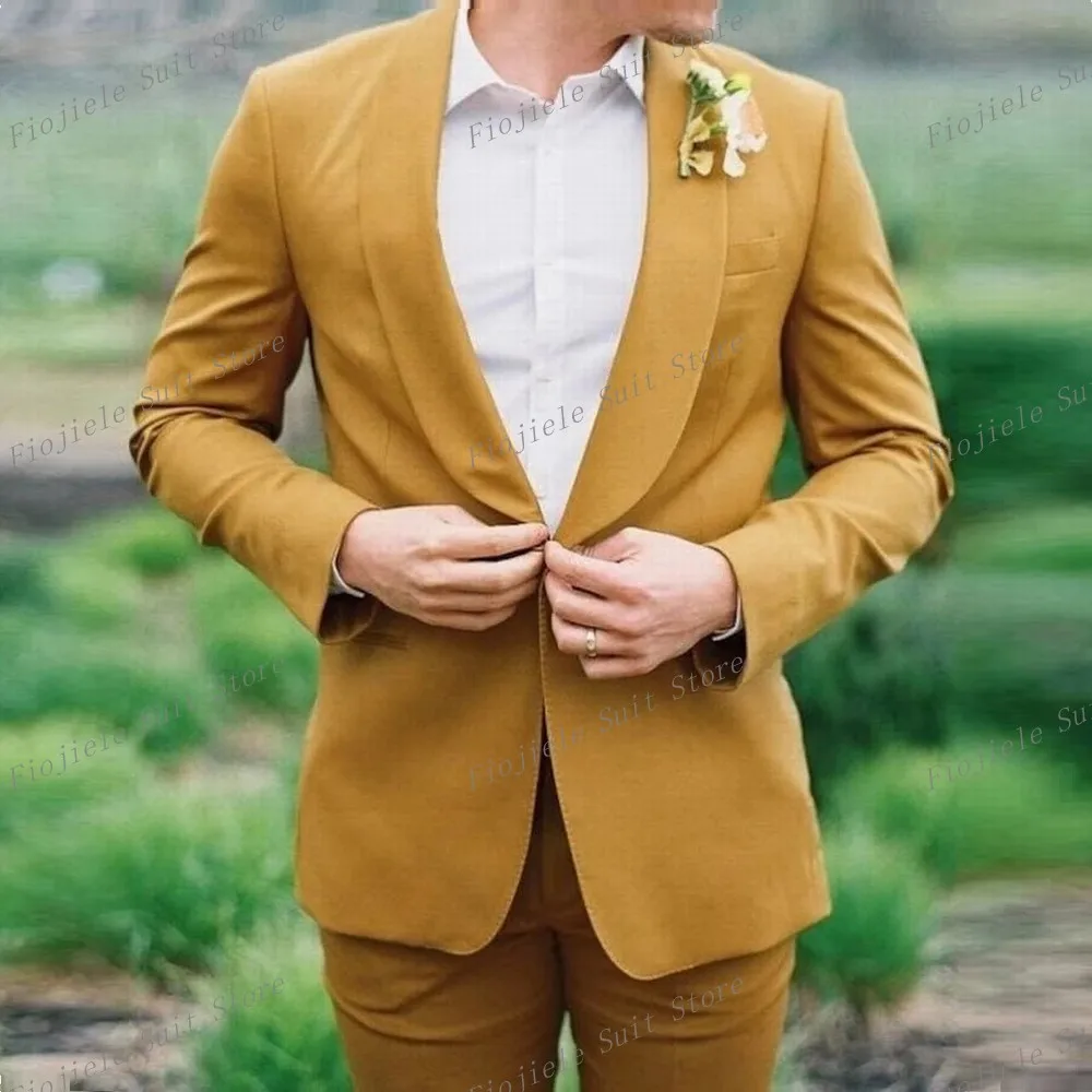 

Male Yellow Business Tuxedos Groom Groomsman Prom Wedding Party Formal Occasion Men Suit 2 Piece Set Jacket And Pants