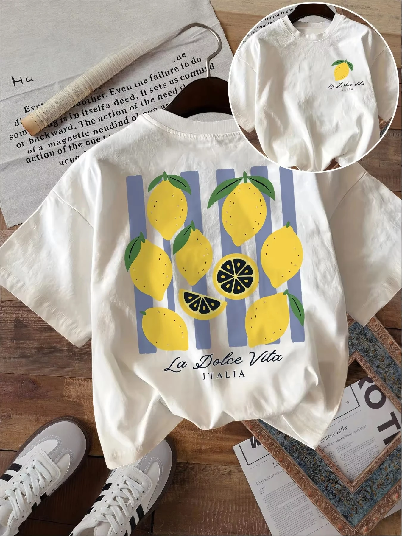 Funny La Dolce Vita Lemon Fruit Italian Style White T-Shirt Cotton Graphic Tee Men Women Summer Streetwear