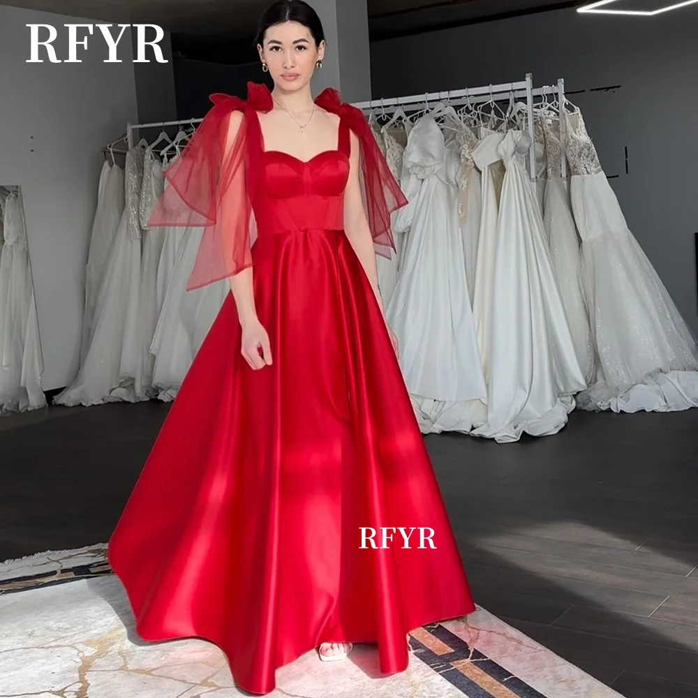 

RFYR Red Prom Dress A Line Party Dress with Bow Straps Princess Dress Elegant Evening Dress for Arabic Women Customized