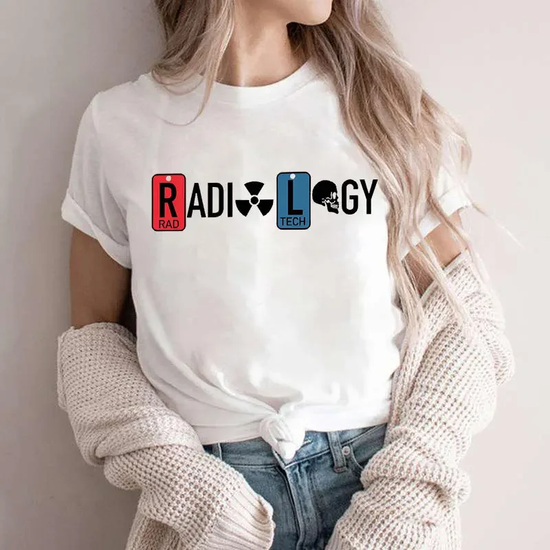 T-shirt imprimé radiologie pour femmes, col rond, manches courtes, t-shirts basiques, vêtements d'été, t-shirts graphiques, mode douce