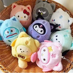 MINISO Sanrio Plush Keychain Hello Kitty MyMelody Kuromi Cartoon Animal Stuffed School Bag Pendant Backpack Decoration Doll