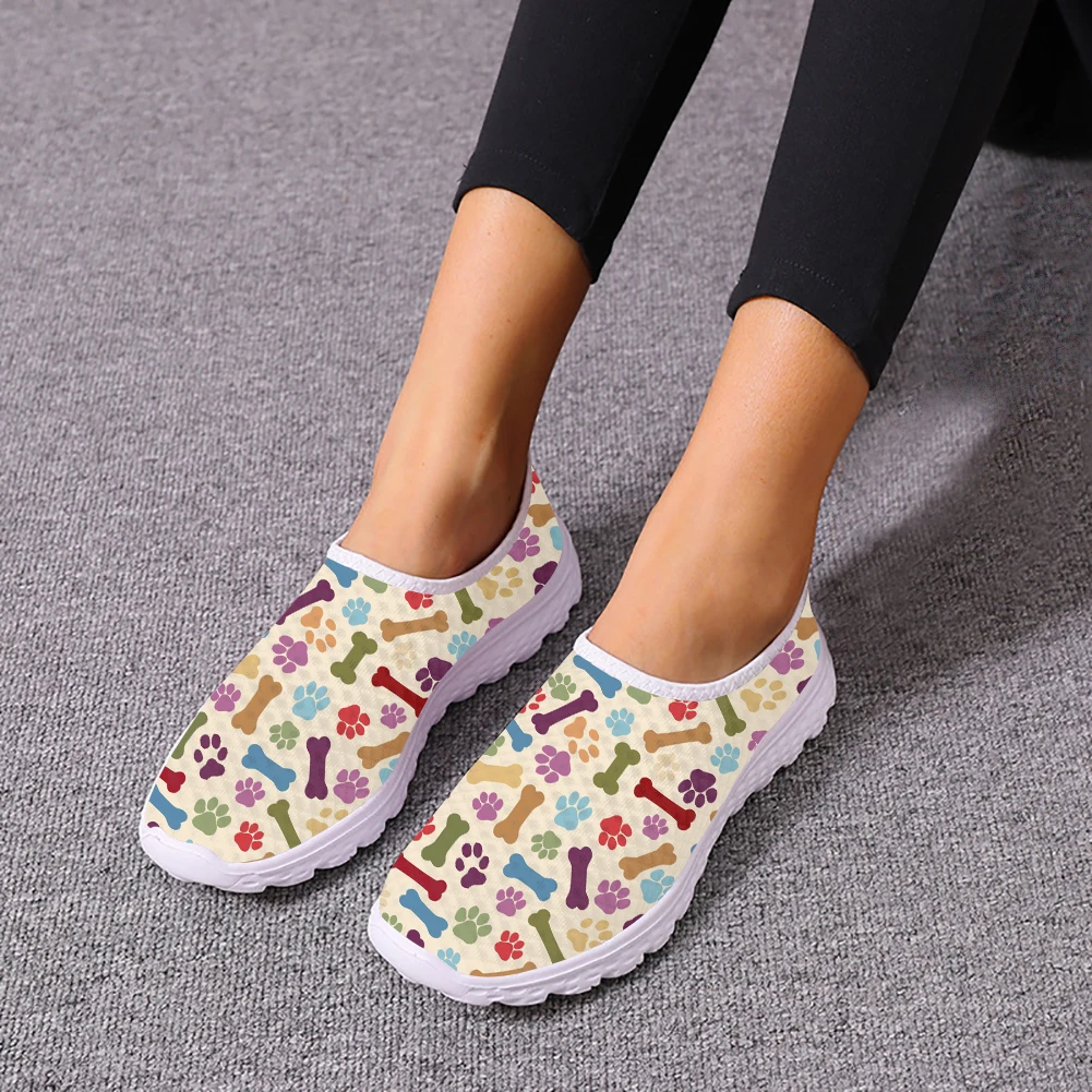 

INSTANTARTS Fashion Dog Paw Footprint Print Women Flat Shoes Lightweight Slip-on Mesh Sneakers Comfort Loafers Zapatos mujer