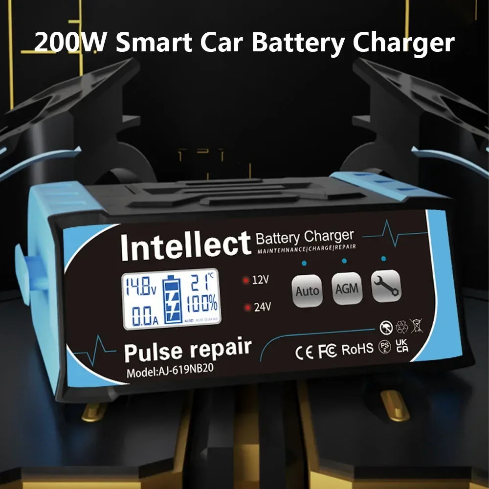 

210W Smart Car Battery Charger High Power 12V-24V Automatic Identification Battery Pulse Repair Charger Car Motorcycle