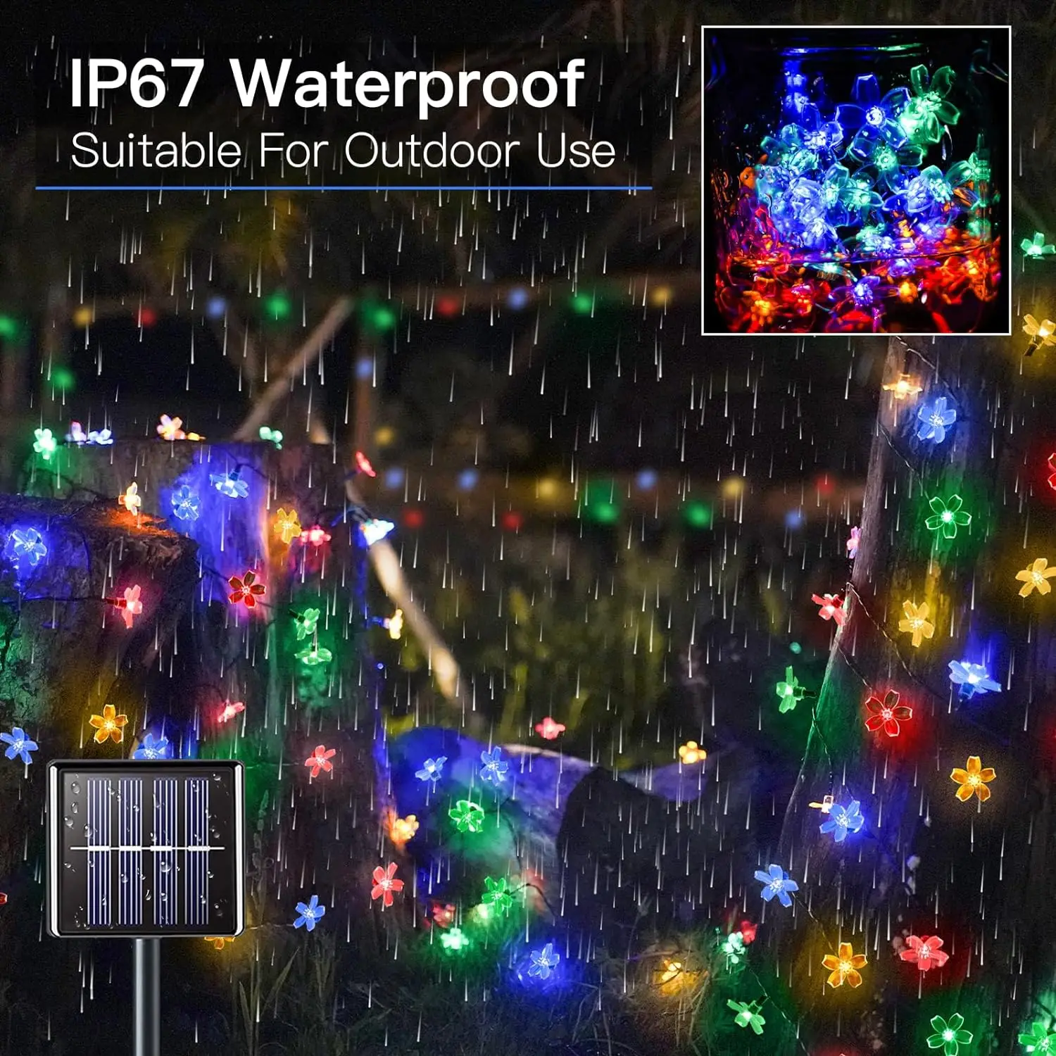 Solar Christmas Lights Outdoor Waterproof, 2 Pack 50 LED Flower Solar Powered Lights String, Solar String Lights for Chri