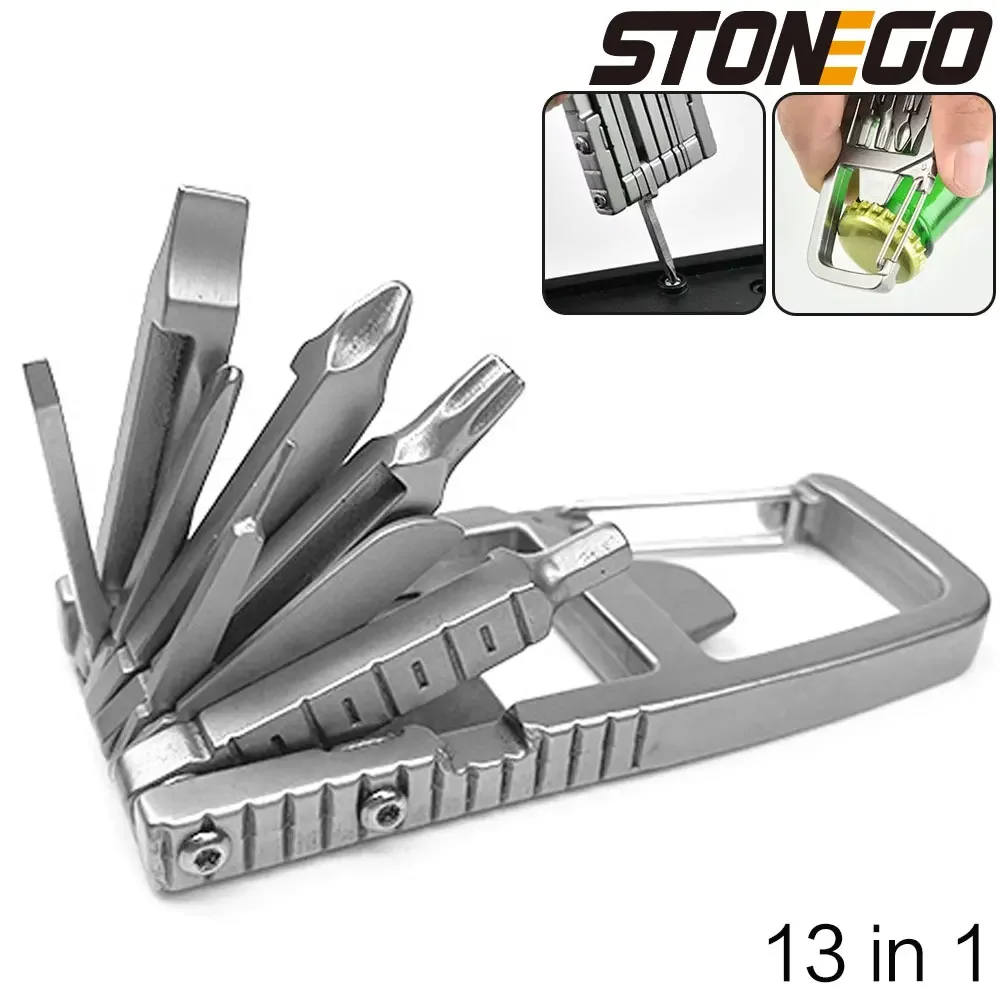 

STONEGO 13in1 Multifunction with Batch Gadgets Stainless Steel Combination Tool Cell Phone Holder Folding Outdoor Bottle Opener