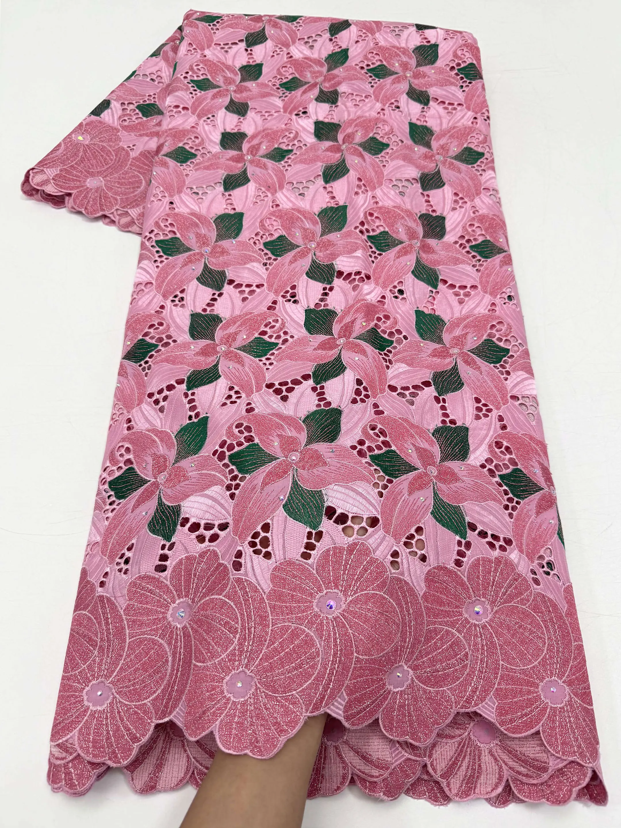 Embroidery Flower Pattern - ナイジェリア刺繍コットンレース生地高品質フラワー刺繍2026アフリカンスイスボイルレース生地女性用ドレス