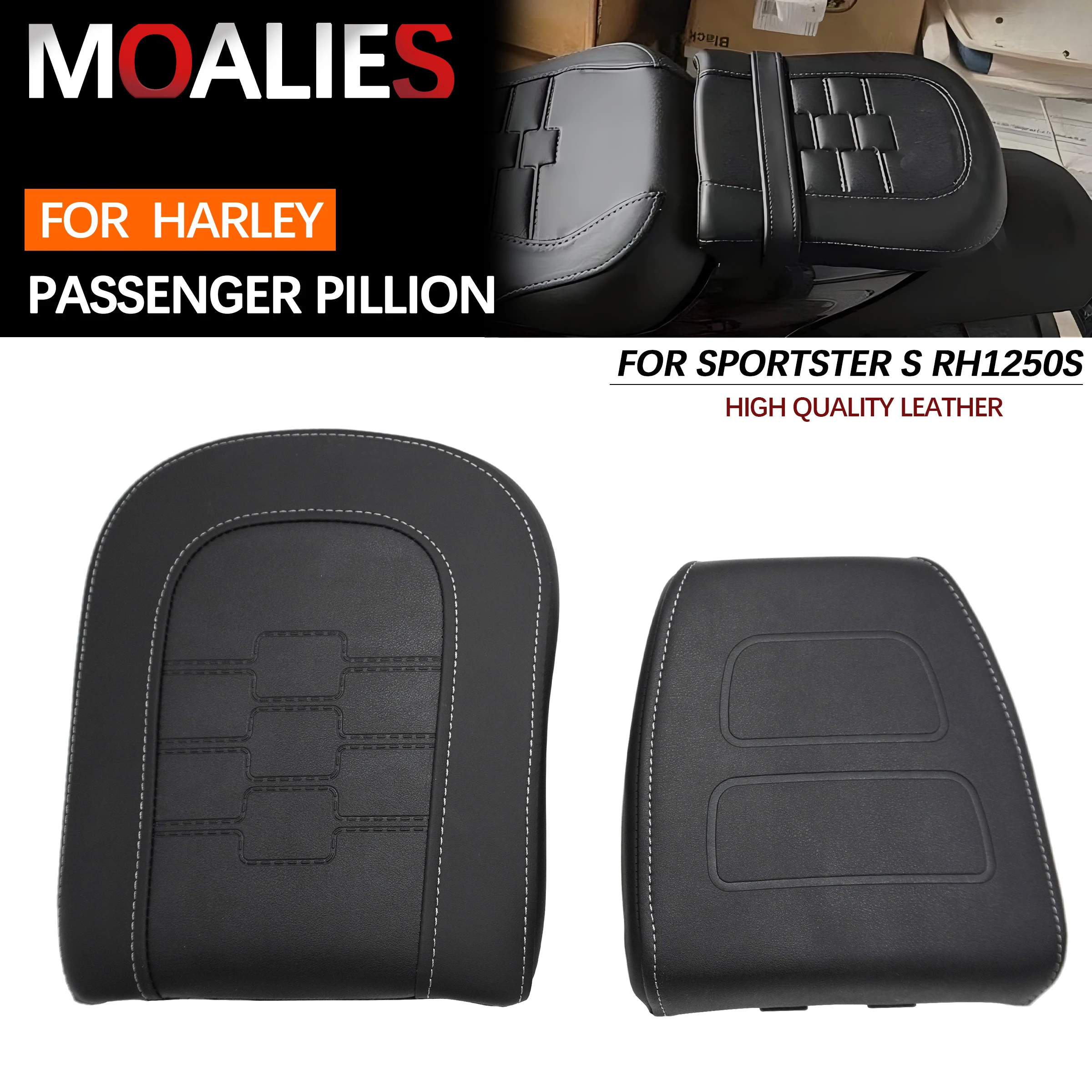

For Harley Sportster S RH1250S RH 1250 2021-2023 Motorcycle Rear Seat Passenger Pillion Cushion Rear Saddle Black PU Leather